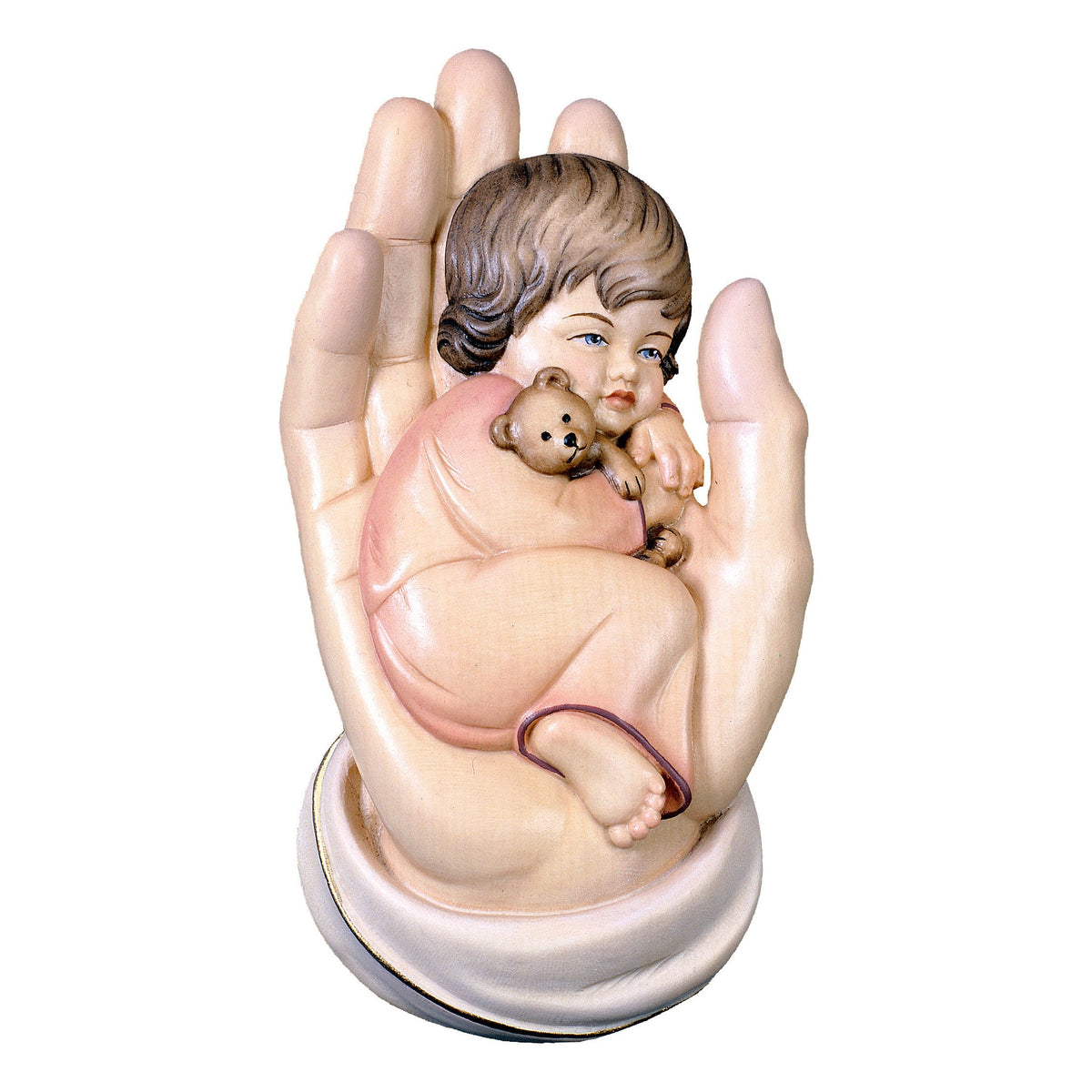 Wooden statue of Protecting hand with girl to hang