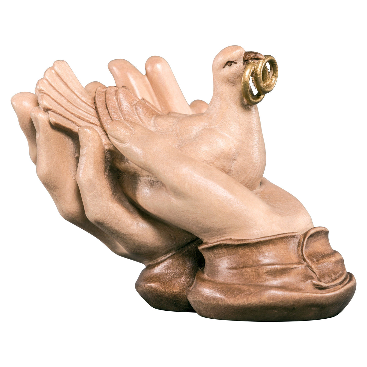 Wooden statue of Protecting hands with dove