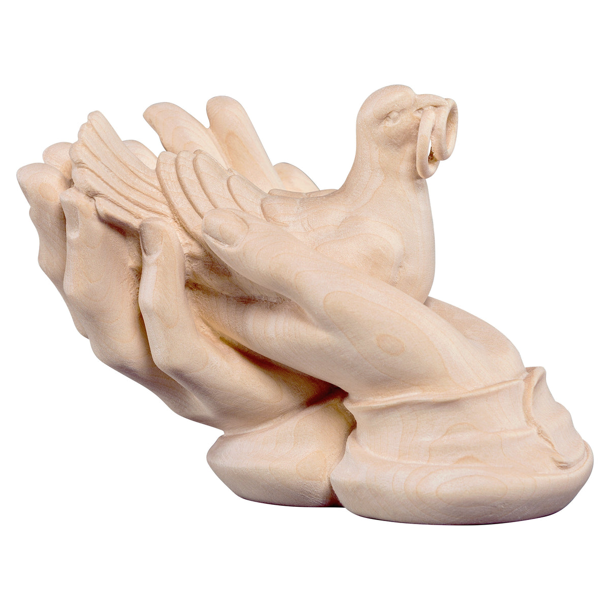 Wooden statue of Protecting hands with dove