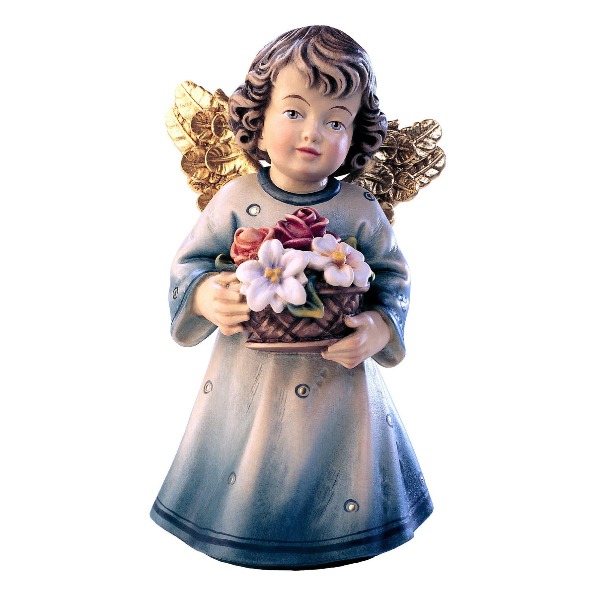 Wooden statue of Sissi angel with flowers