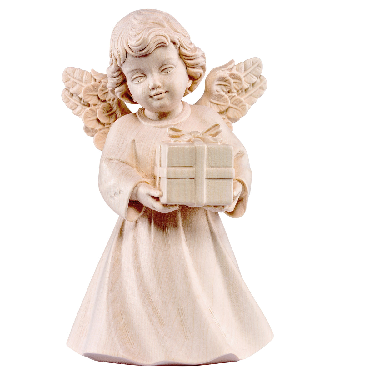 Wooden statue of Sissi angel with present