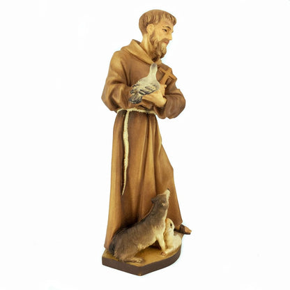 Wooden Statue of St. Francis of Assisi with Cross and Animals