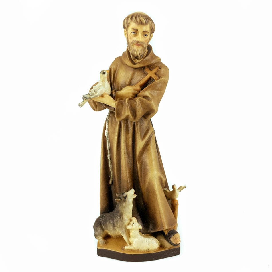 Wooden Statue of St. Francis of Assisi with Cross and Animals
