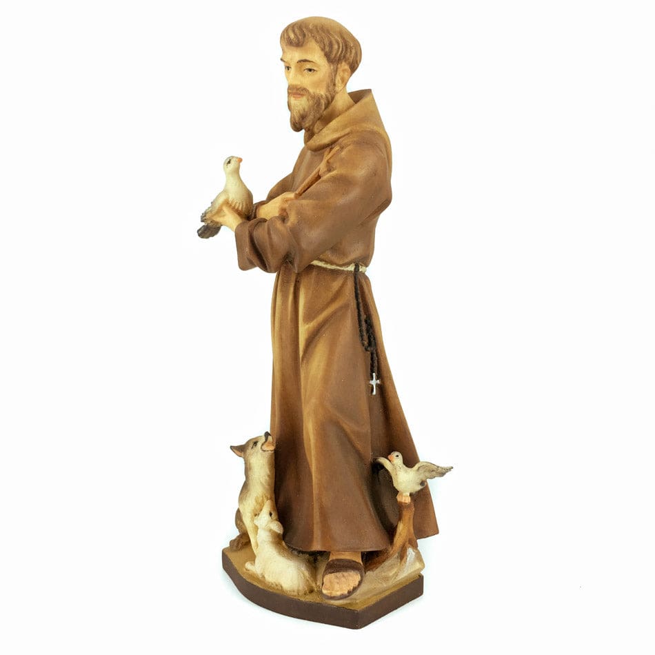 Wooden Statue of St. Francis of Assisi with Cross and Animals