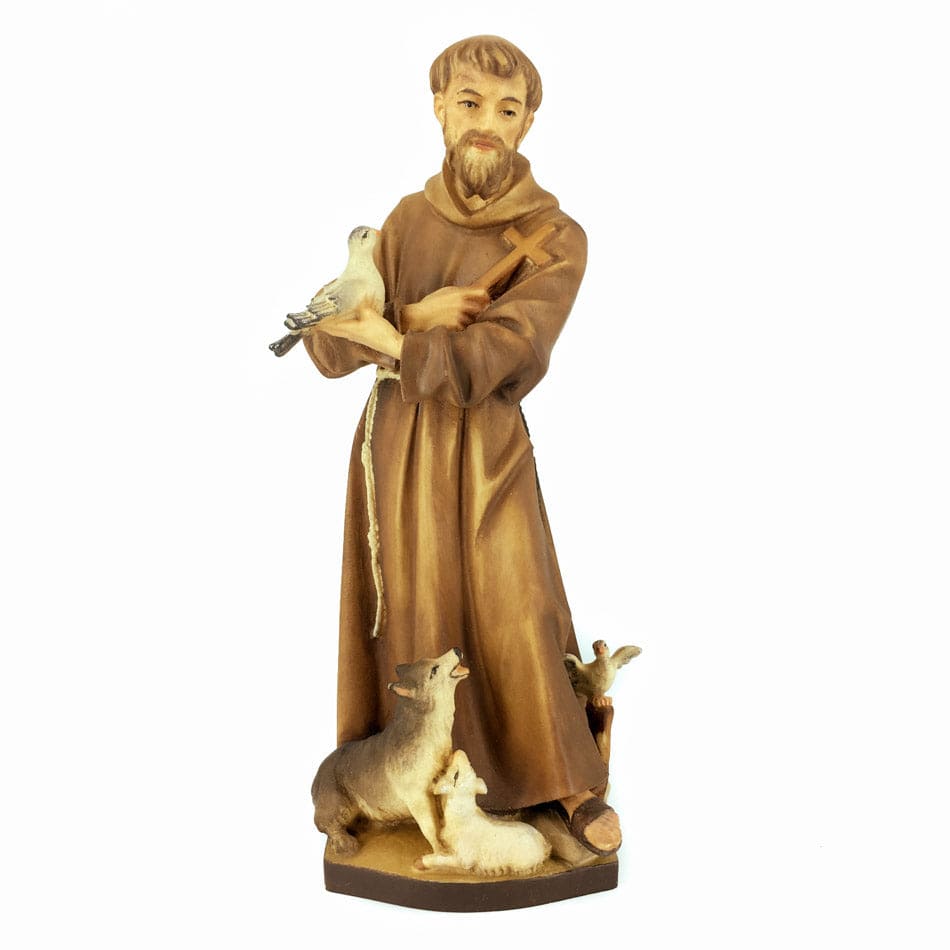 Wooden Statue of St. Francis of Assisi with Cross and Animals