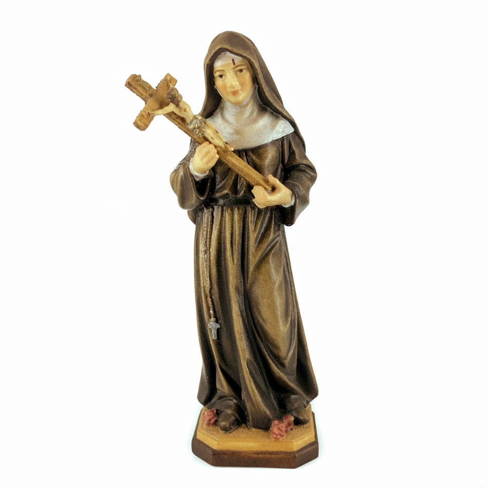 Wooden Statue of St. Rita of Cascia with Crucifix
