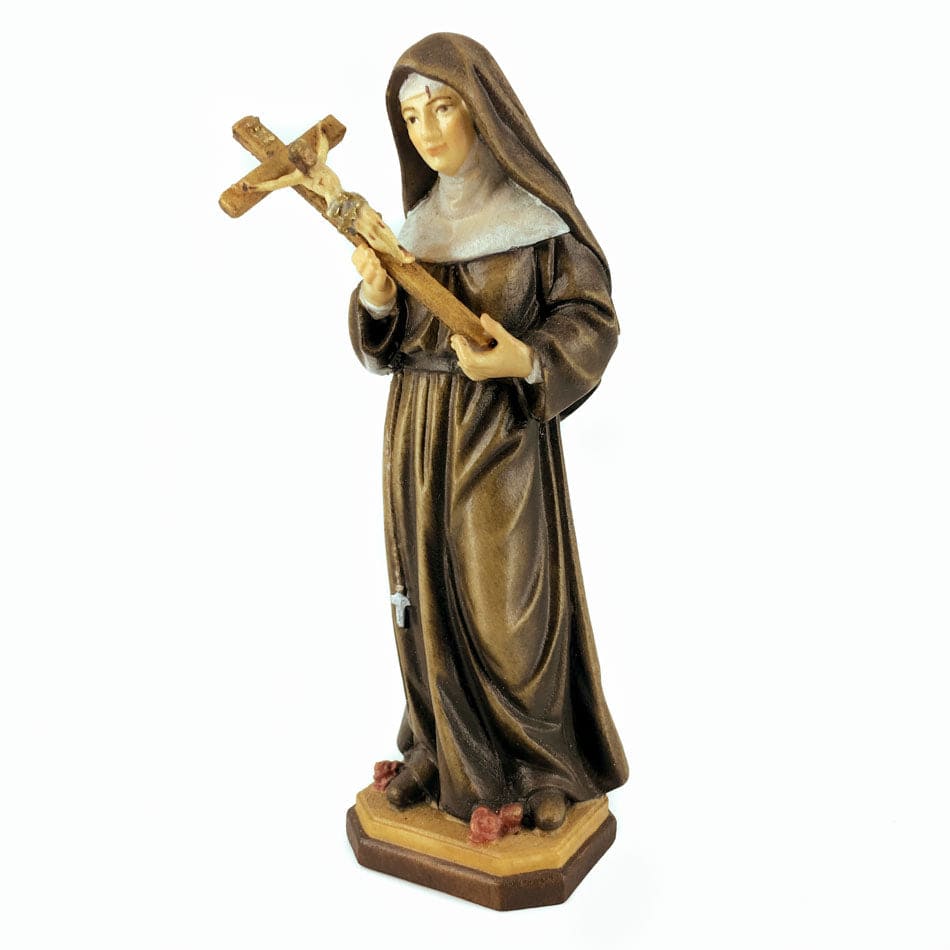 Wooden Statue of St. Rita of Cascia with Crucifix