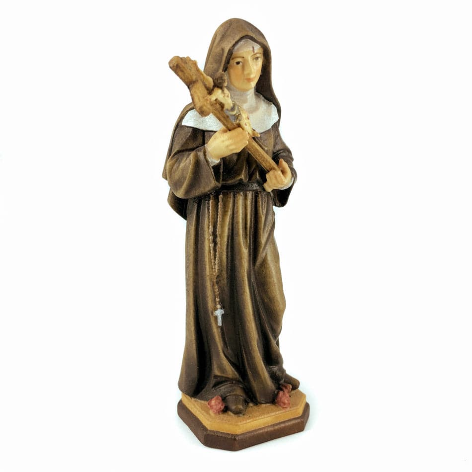 Wooden Statue of St. Rita of Cascia with Crucifix