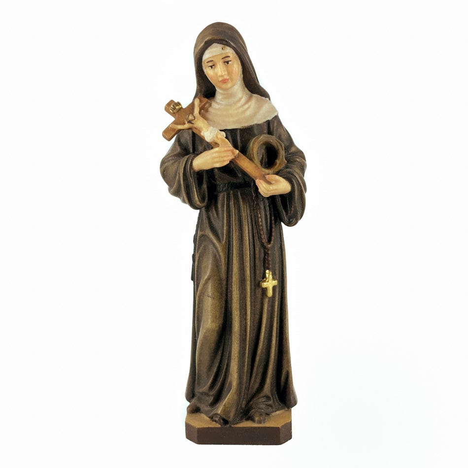 Wooden Statue of St. Rita of Cascia with Crucifix and Crown of Thorns