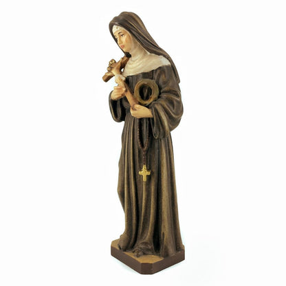 Wooden Statue of St. Rita of Cascia with Crucifix and Crown of Thorns