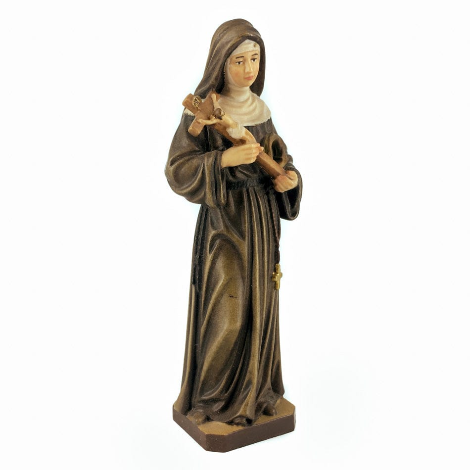Wooden Statue of St. Rita of Cascia with Crucifix and Crown of Thorns