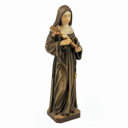 Wooden Statue of St. Rita of Cascia with Crucifix and Crown of Thorns