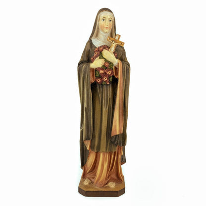 Wooden Statue of St. Thérèse of Lisieux with Crucifix and Roses