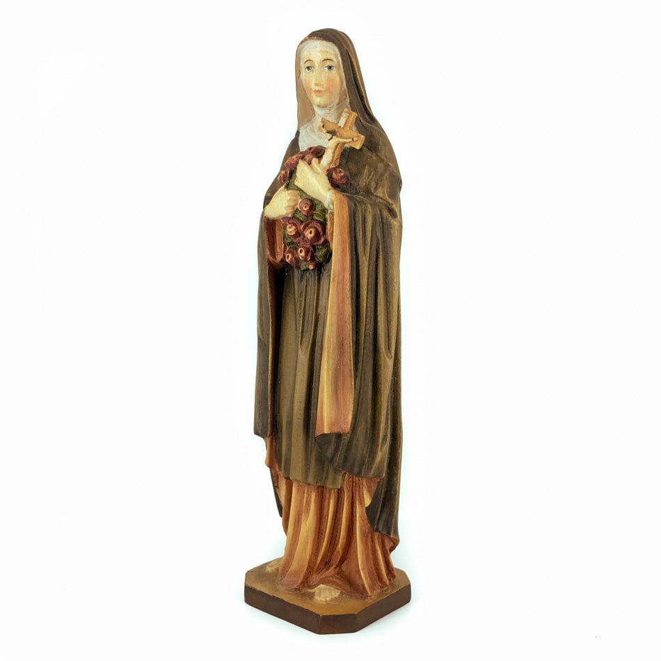 Wooden Statue of St. Thérèse of Lisieux with Crucifix and Roses