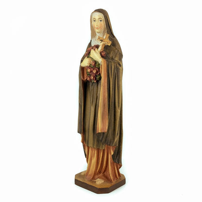 Wooden Statue of St. Thérèse of Lisieux with Crucifix and Roses