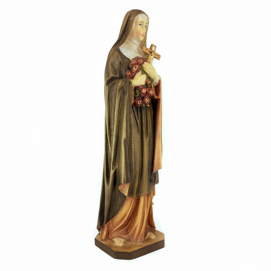 Wooden Statue of St. Thérèse of Lisieux with Crucifix and Roses