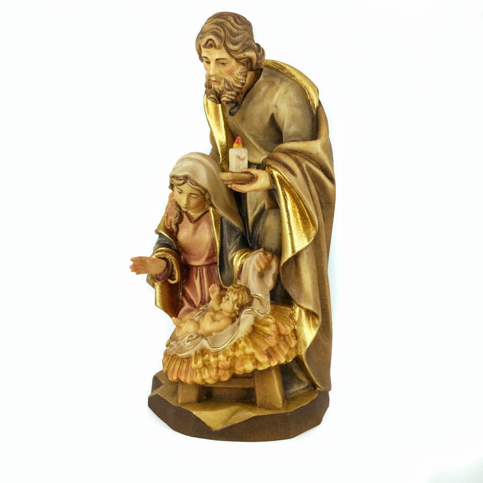 Wooden Statue of the Nativity With St. Joseph Holding a Candle