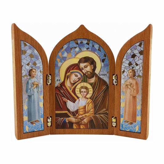 Wooden Triptych with Holy Family and Angels
