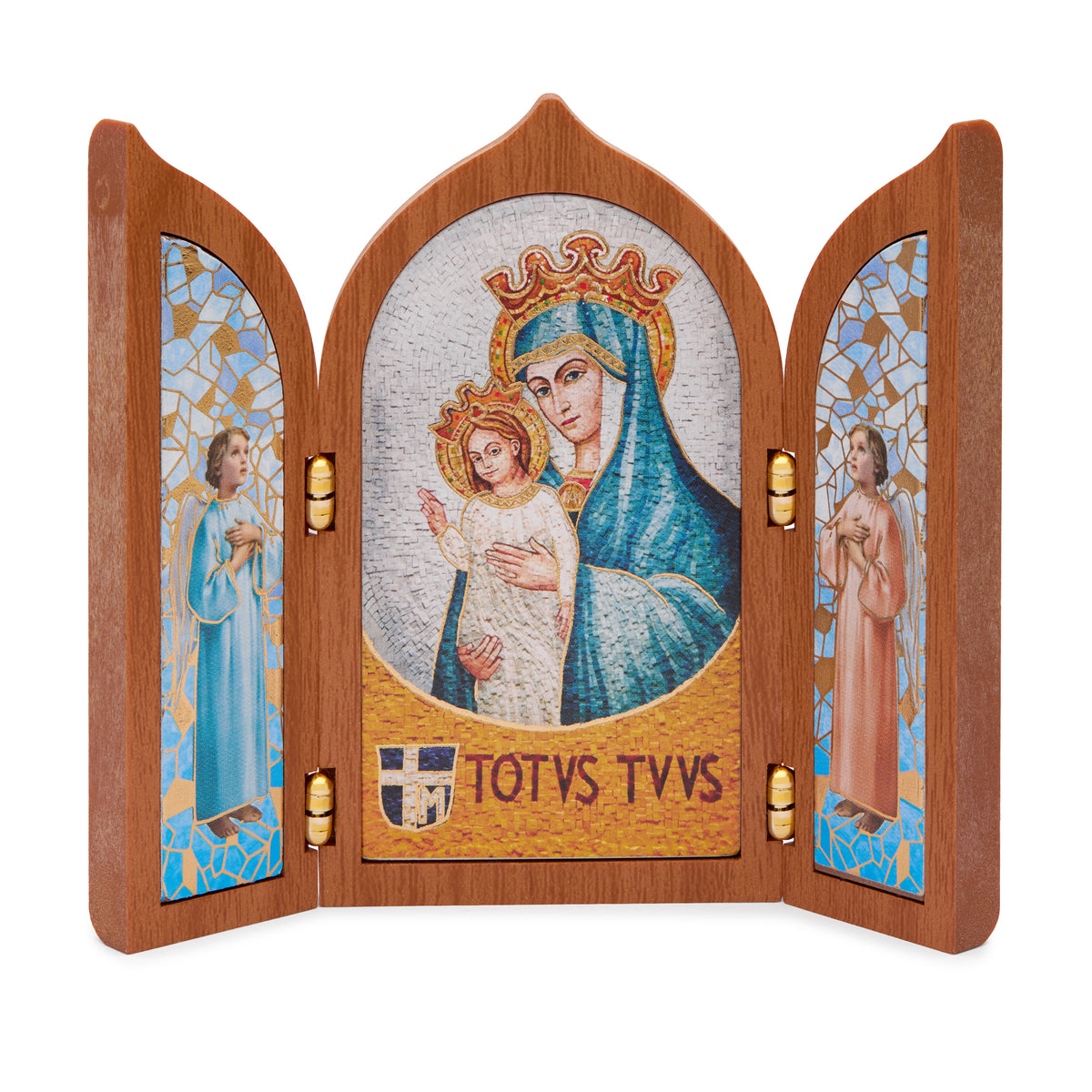 Wooden Triptych with Mater Ecclesiae Totus Tuus
