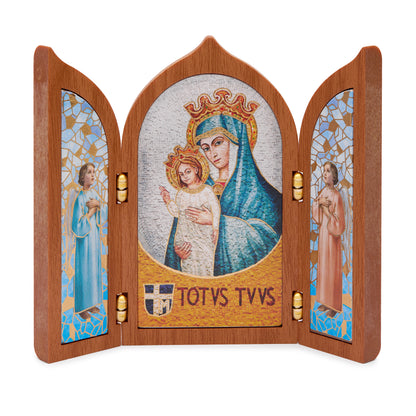Wooden Triptych with Mater Ecclesiae Totus Tuus