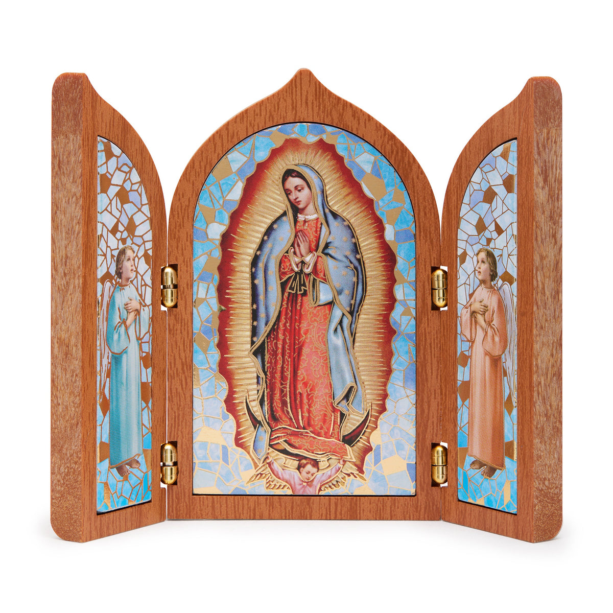 Wooden Triptych with Our Lady of Guadalupe and Angels