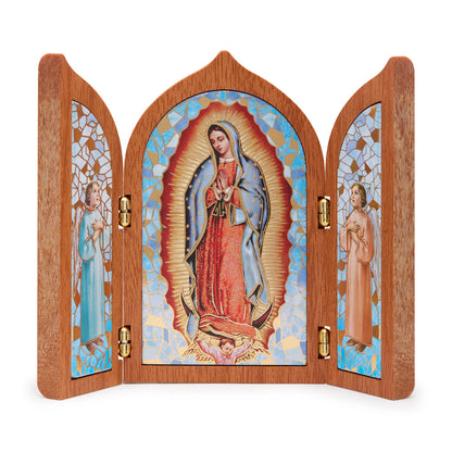 Wooden Triptych with Our Lady of Guadalupe and Angels