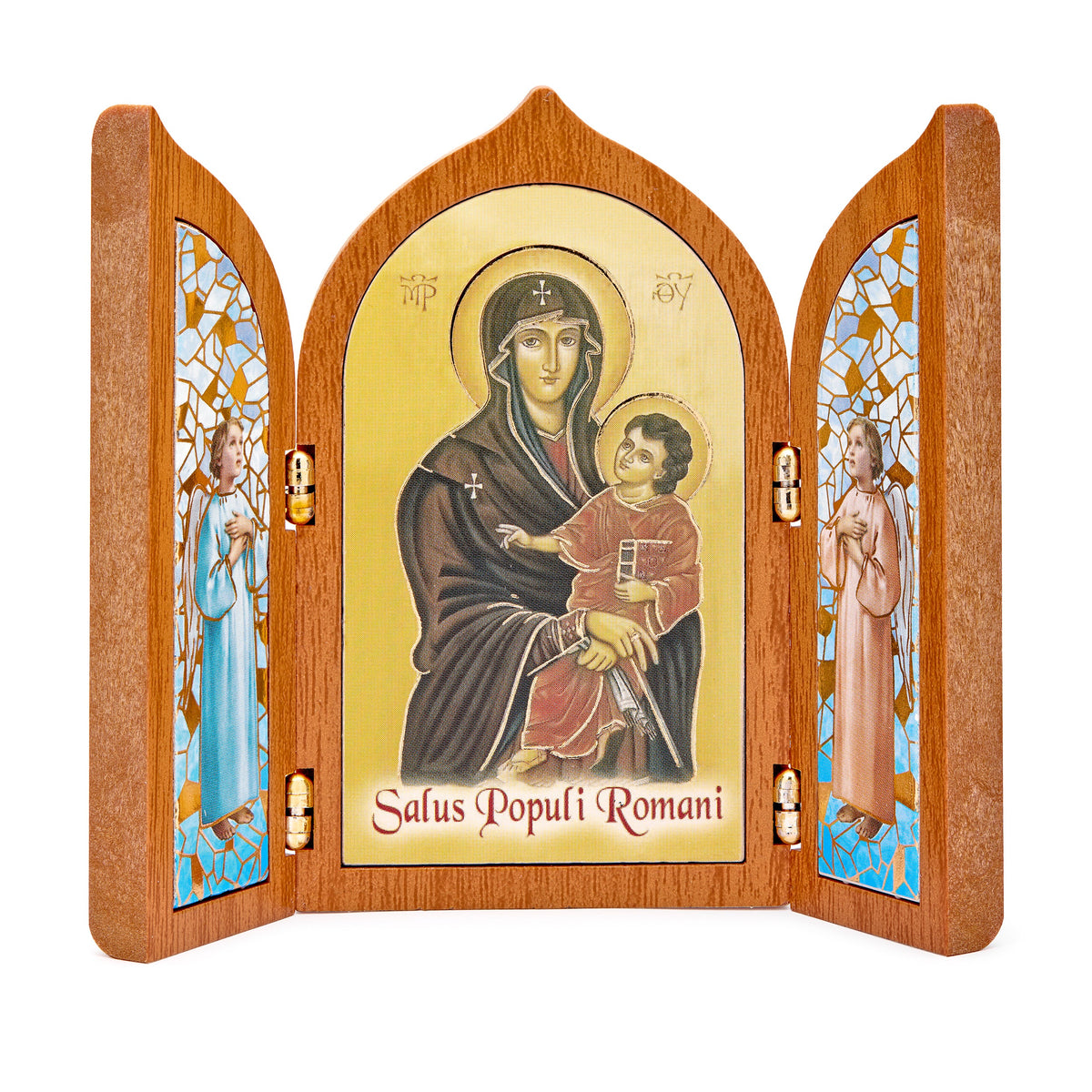 Wooden Triptych with Salus Populi Romani and Angels