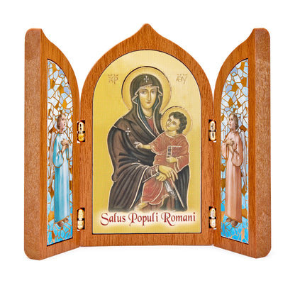Wooden Triptych with Salus Populi Romani and Angels
