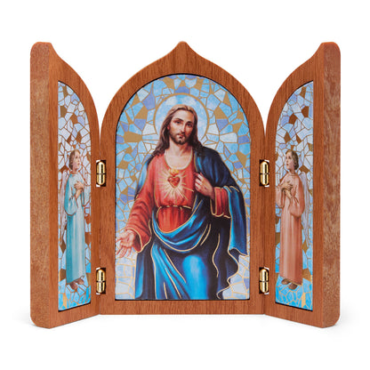 Wooden Triptych with the Sacred Heart of Jesus and Angels