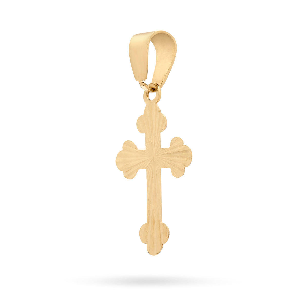 Yellow Gold Budded Cross Pendant With White Gold Worked Center