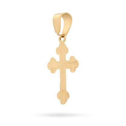 Yellow Gold Budded Cross Pendant With White Gold Worked Center