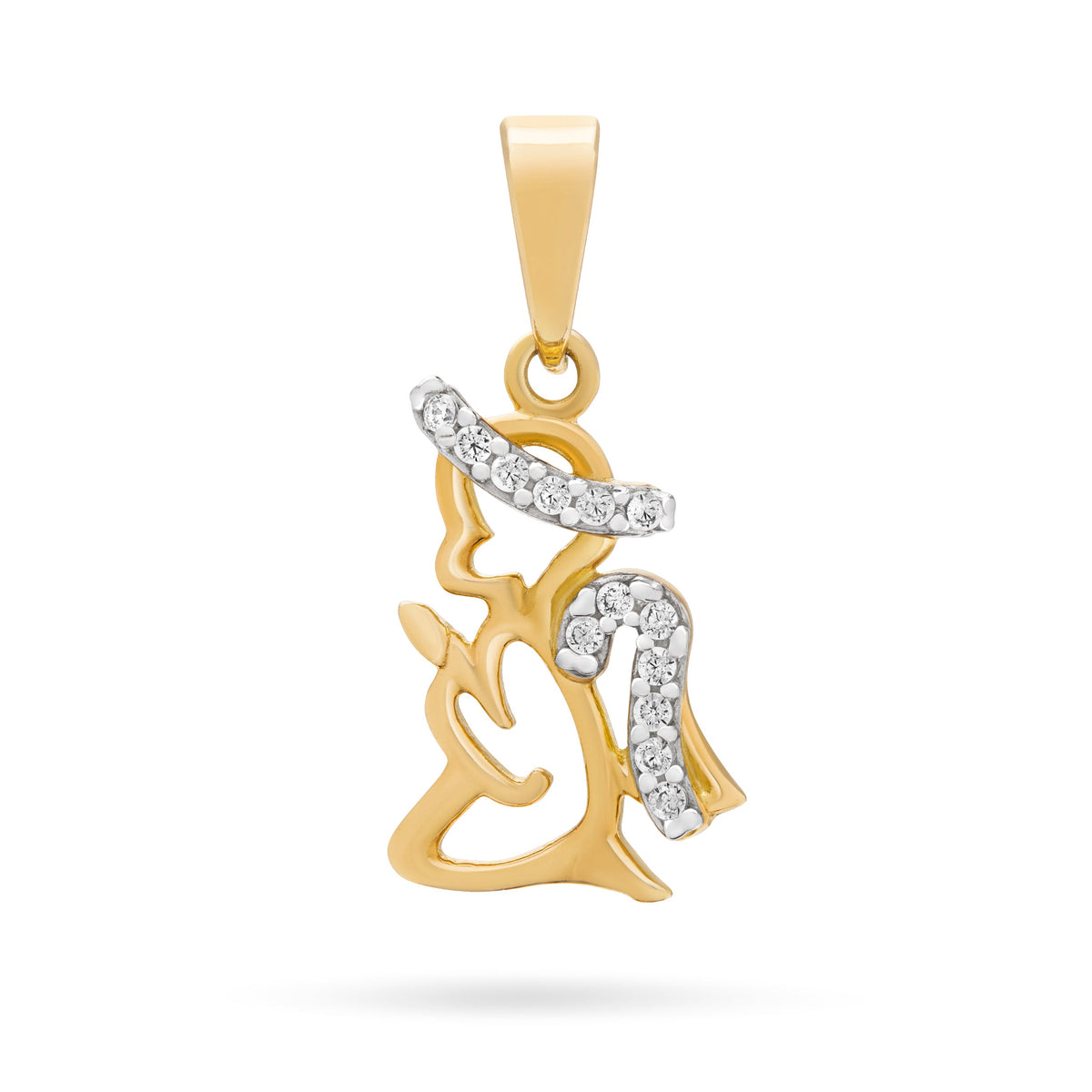 Yellow Gold Angel-shaped Pendant With Cubic Zirconia Details