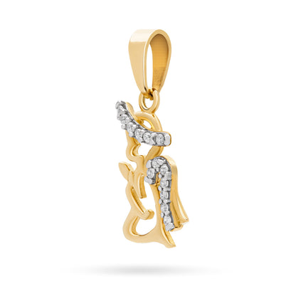 Yellow Gold Angel-shaped Pendant With Cubic Zirconia Details