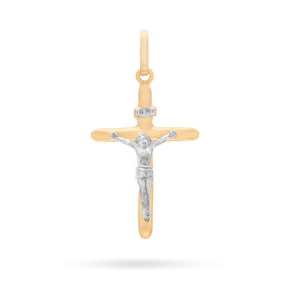 Yellow Gold Beveled Cross Pendant With White Gold Corpus