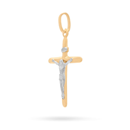 Yellow Gold Beveled Cross Pendant With White Gold Corpus