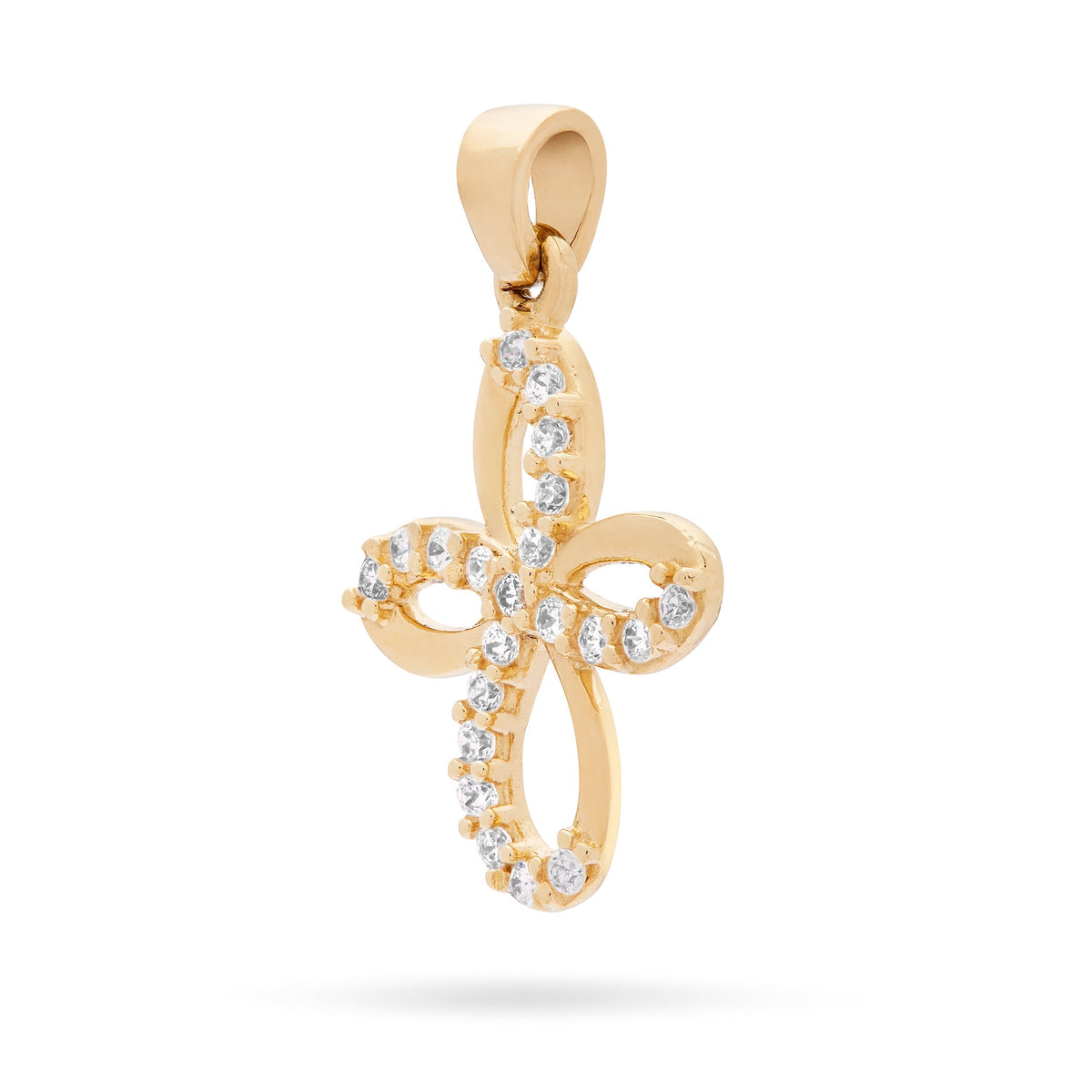 Yellow Gold Bow Cross Pendant With Cubic Zirconia