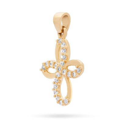 Yellow Gold Bow Cross Pendant With Cubic Zirconia