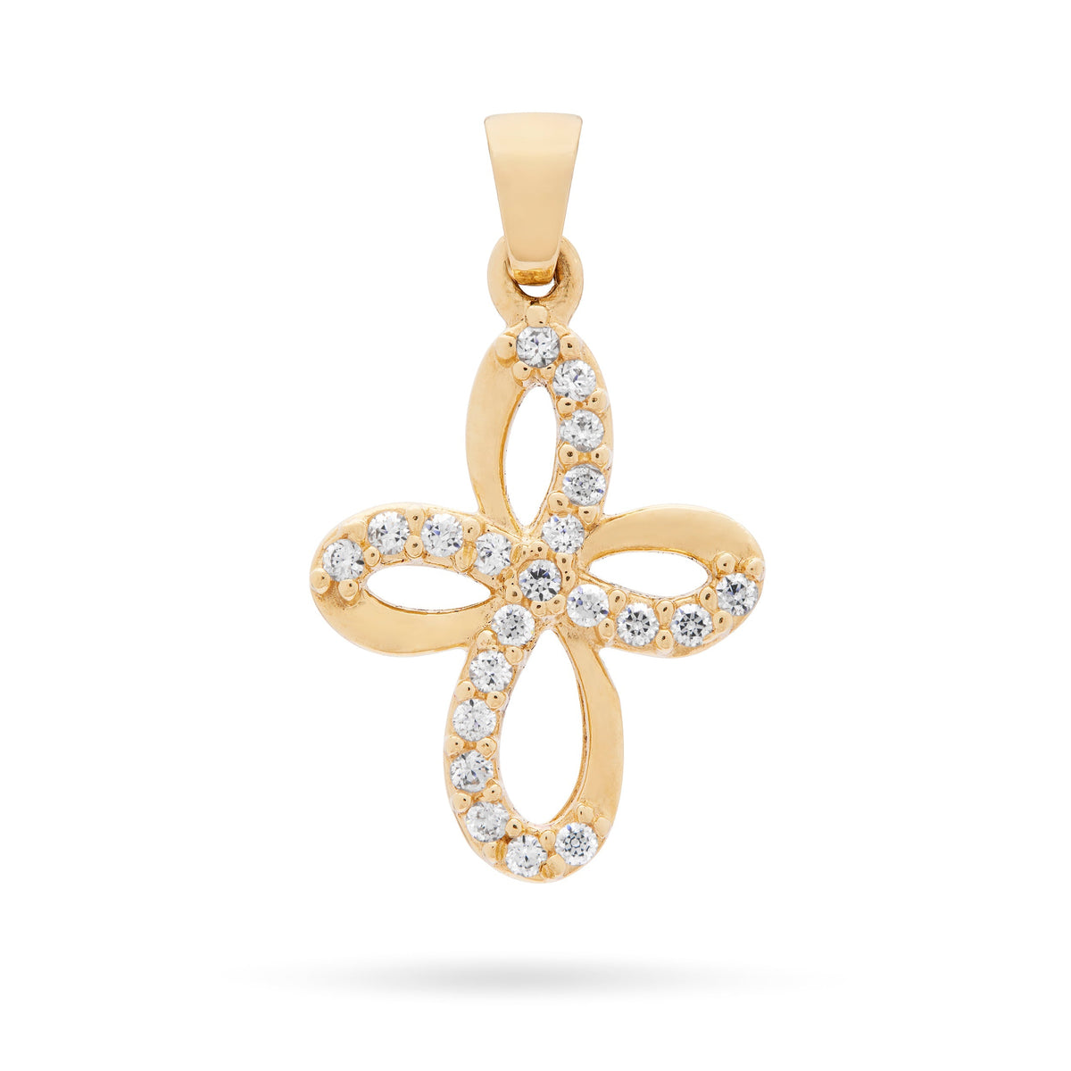 Yellow Gold Bow Cross Pendant With Cubic Zirconia