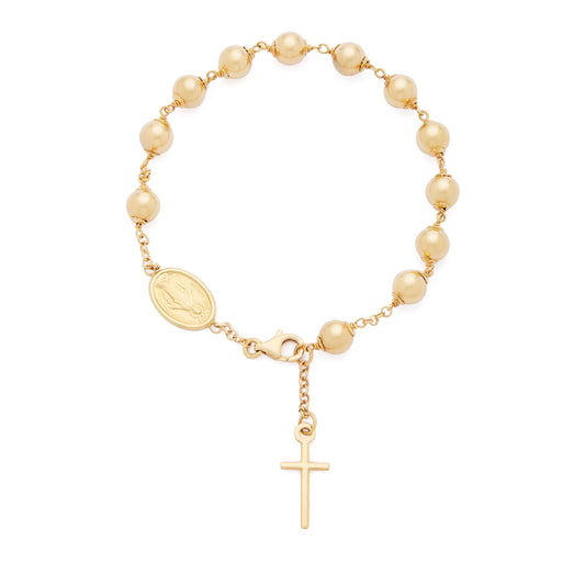 Yellow Gold Bracelet with Miraculous Medal and Final Cross Pendant