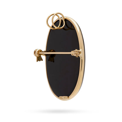 Yellow Gold Brooch and Pendant With Black Agate Cameo Portraying the Virgin Mary With a Rose
