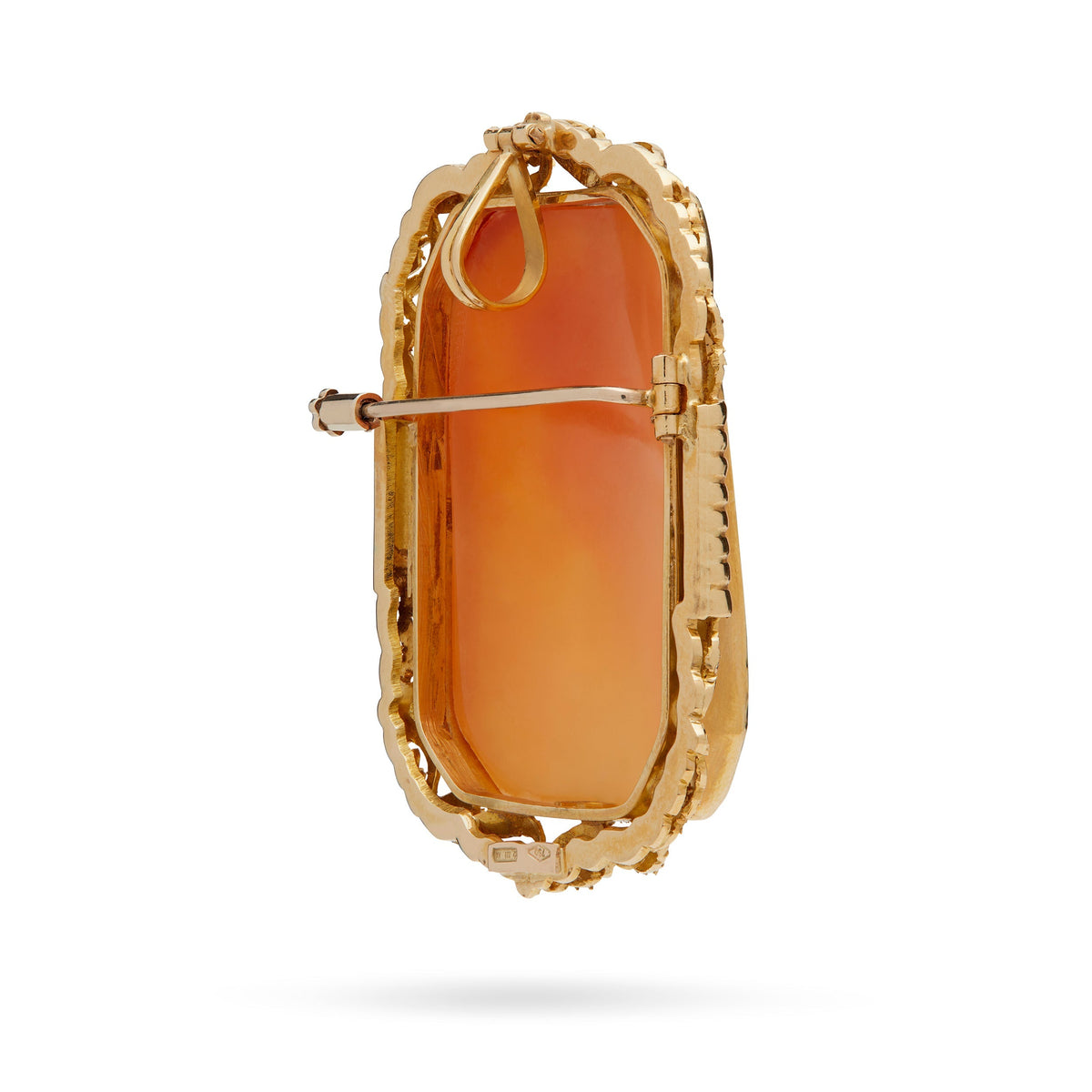 Yellow Gold Brooch and Pendant With Cameo Portraying a Woman and Worked Frame