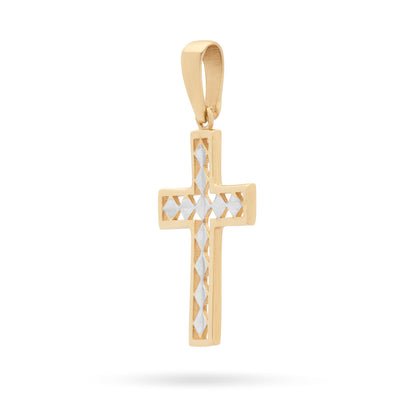 Yellow Gold Hollow Cross Pendant With Rhombus-shaped White Gold Details