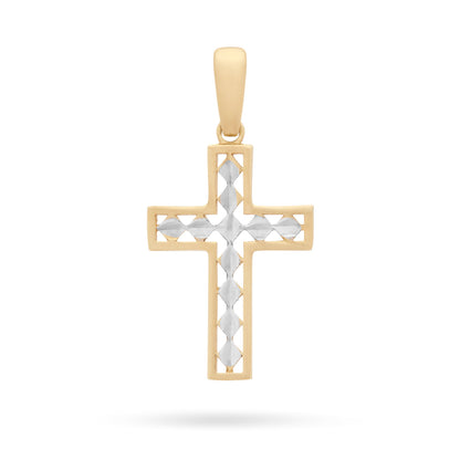Yellow Gold Hollow Cross Pendant With Rhombus-shaped White Gold Details