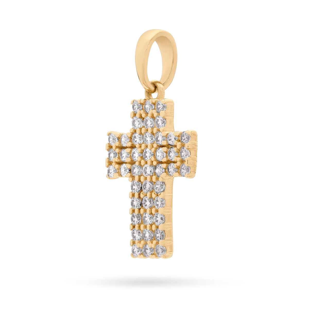Yellow Gold Cross Pendant Covered With Cubic Zirconia