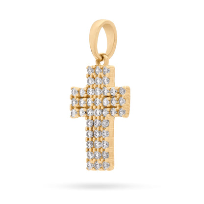 Yellow Gold Cross Pendant Covered With Cubic Zirconia