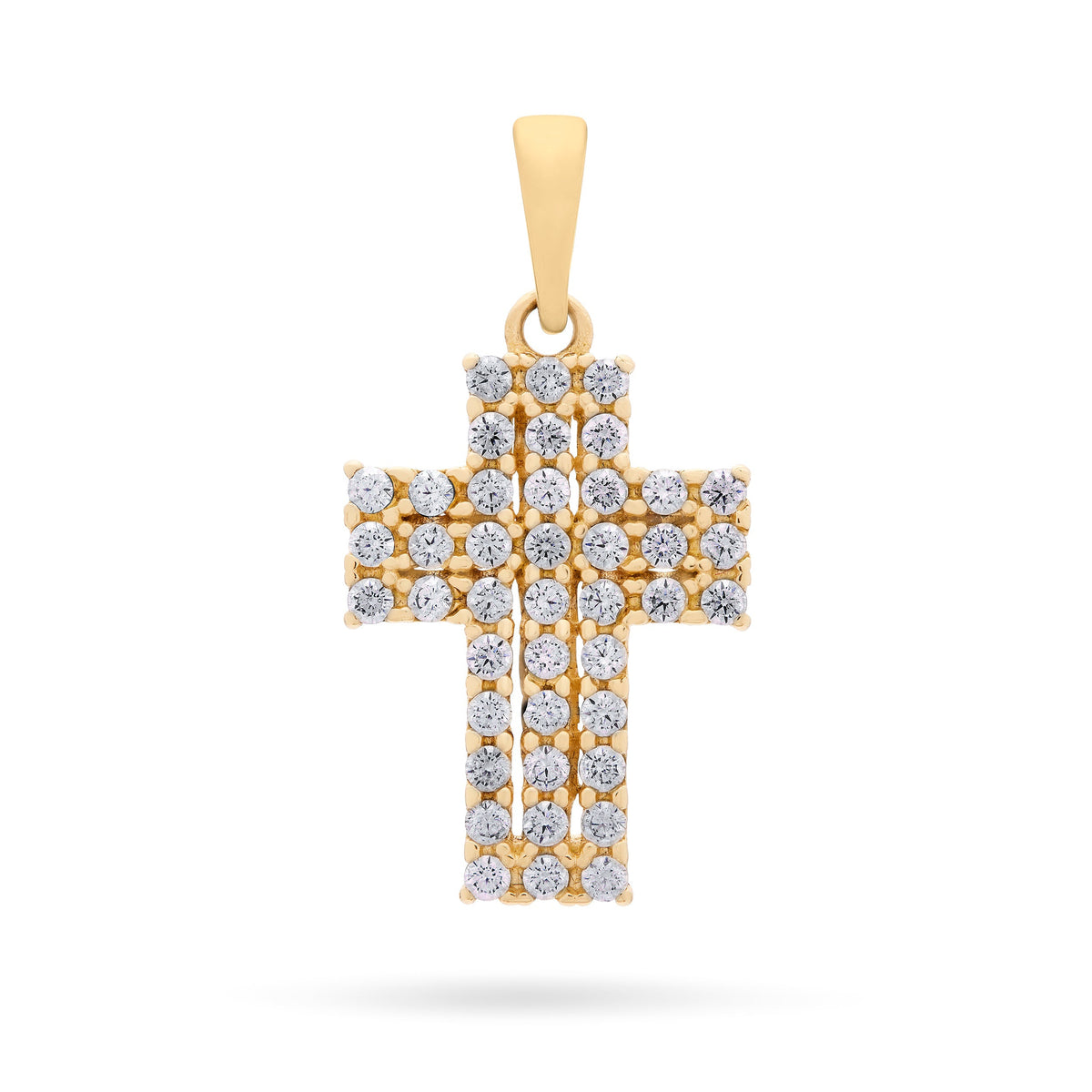 Yellow Gold Cross Pendant Covered With Cubic Zirconia