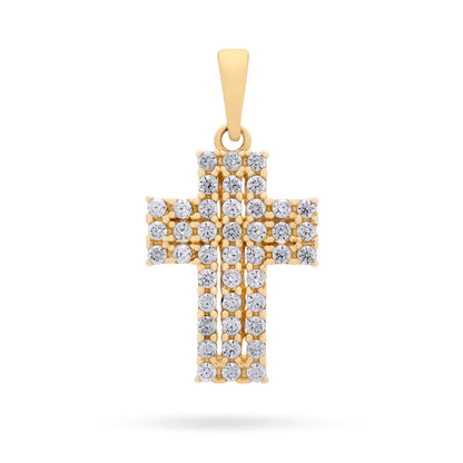 Yellow Gold Cross Pendant Covered With Cubic Zirconia