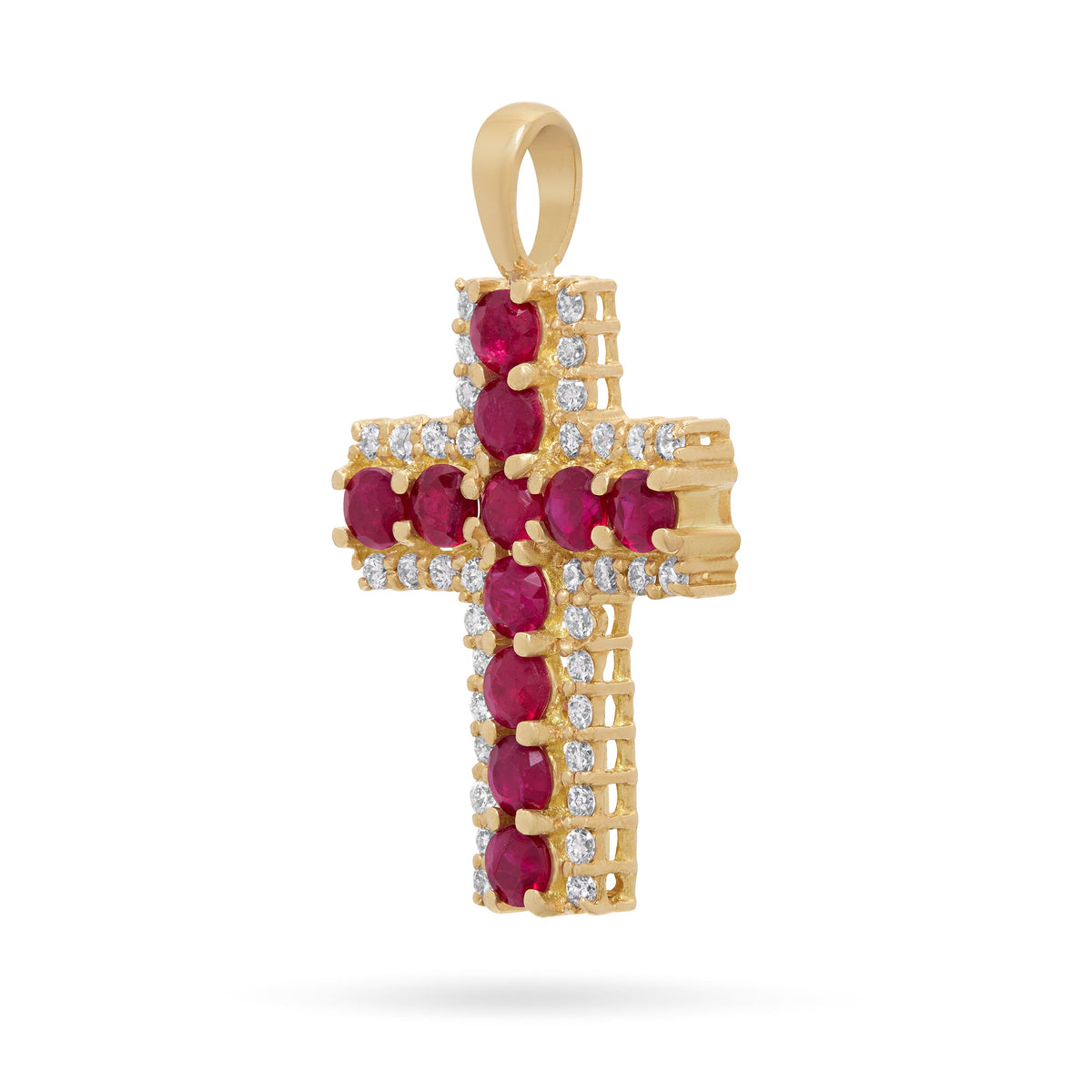 Yellow Gold Cross Pendant with Central Rubies and Diamonds