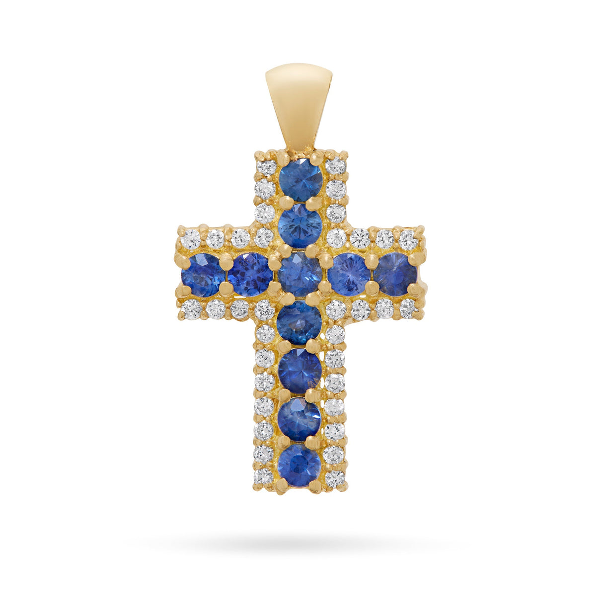 Yellow Gold Cross Pendant with Central Sapphires and Diamonds