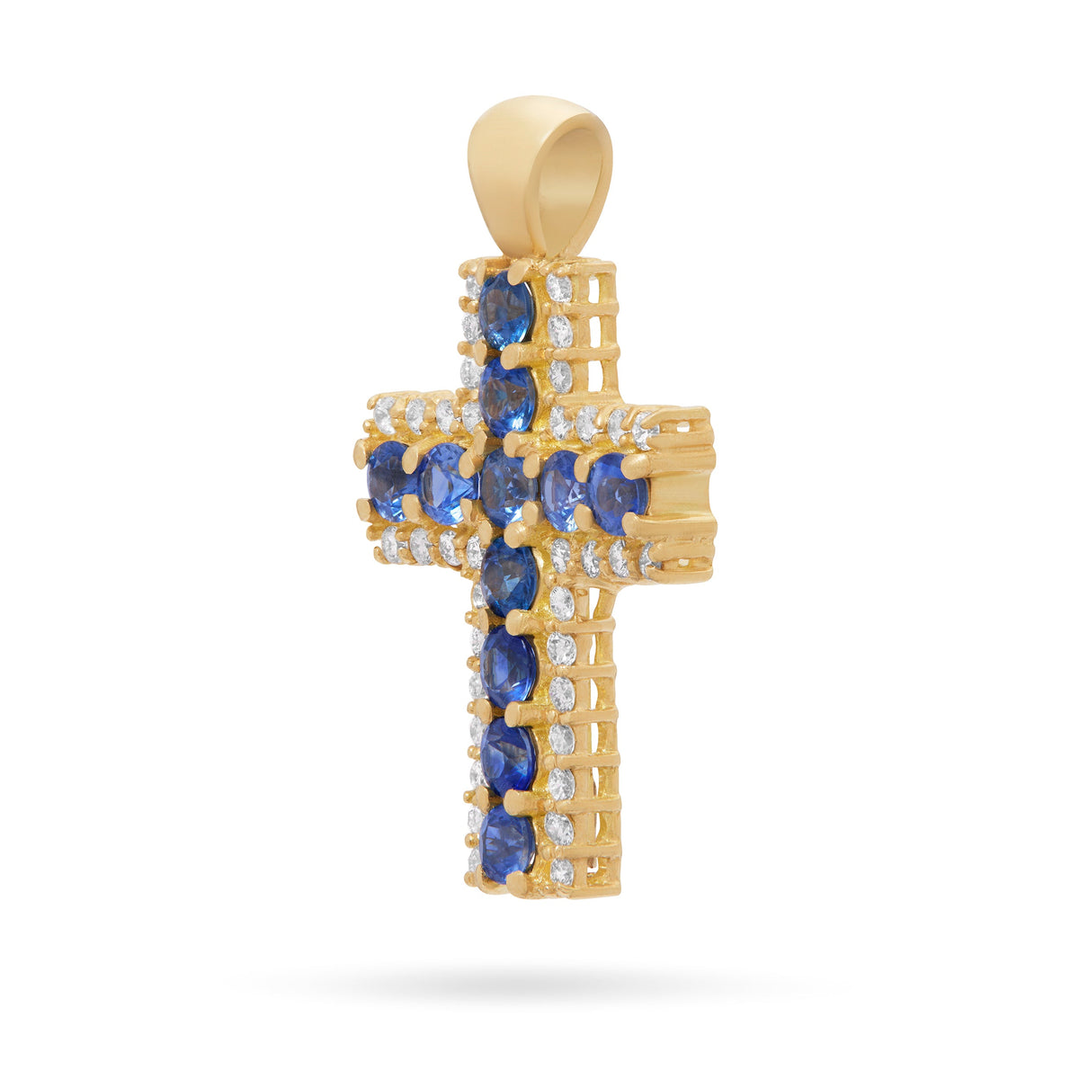 Yellow Gold Cross Pendant with Central Sapphires and Diamonds